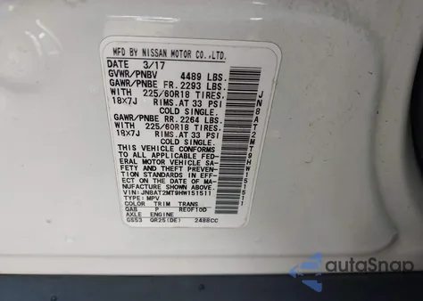 2017 Nissan Rogue Sl from USA, damaged, VIN JN8AT2MT9HW151511